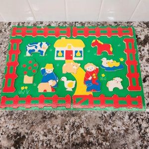 Wooden Farm Puzzle Playset Pieces stand up for play